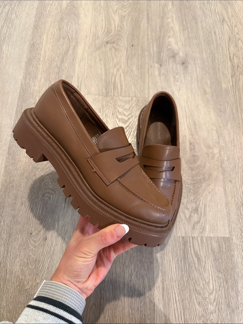 Anthropologie Brown Lug-Soled Penny Loafers